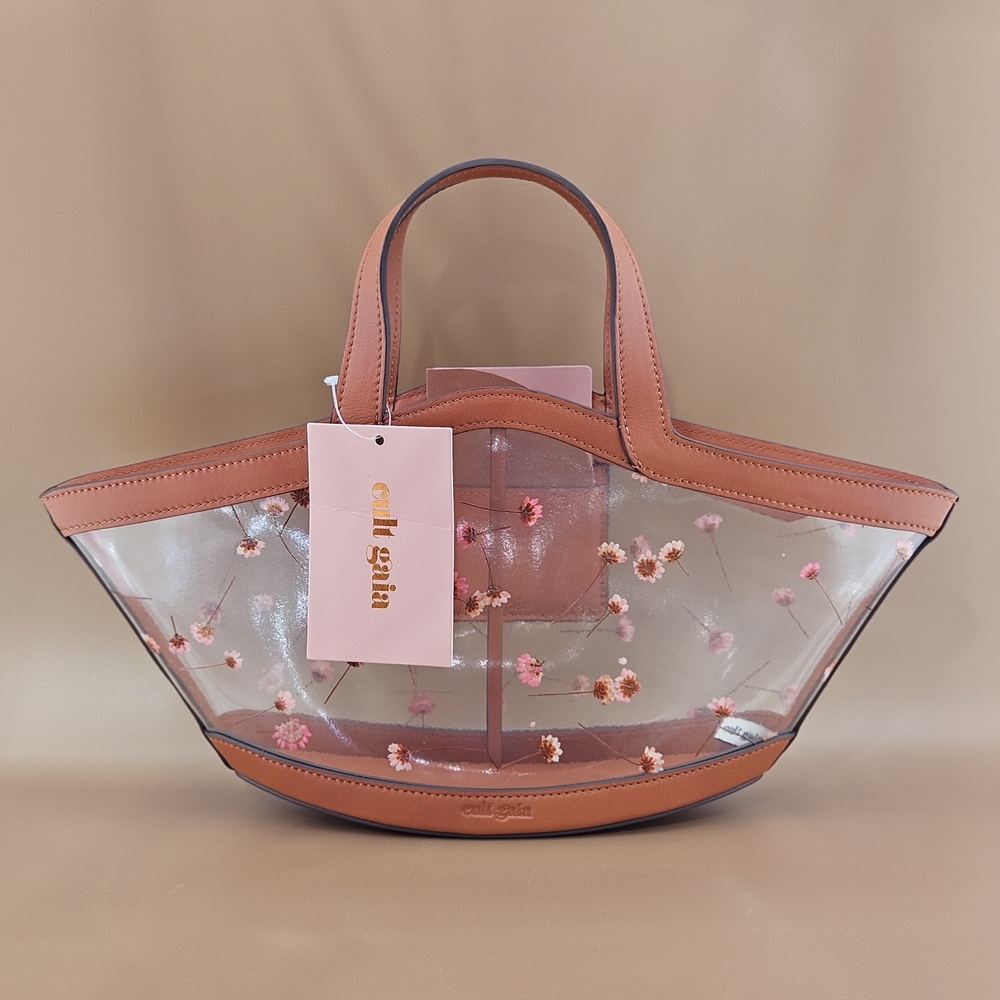 Cult Gaia Currant Multi Mini Yara Tote Bag Leather Trim Floral Vacation Summer